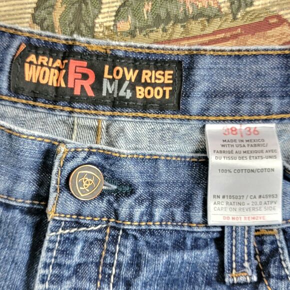 Ariat Jean Shorts Mens 38 Blue Low Rise M4 Boot FR Cut Offs Distressed Denim - Picture 9 of 10